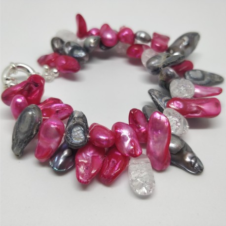 Two strand pink-grey braclet with crystals